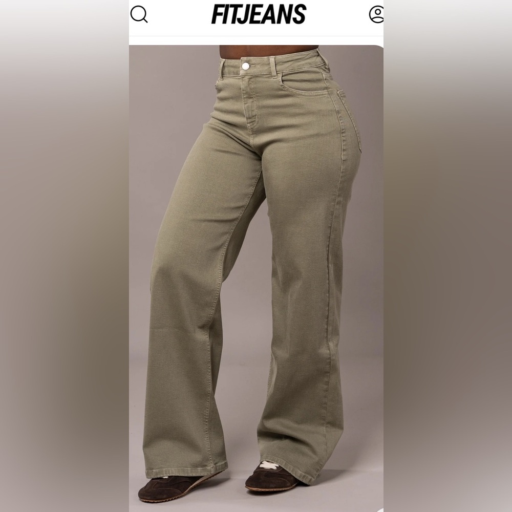 FITJEANS Olive Green Wide-Leg Flare Jeans